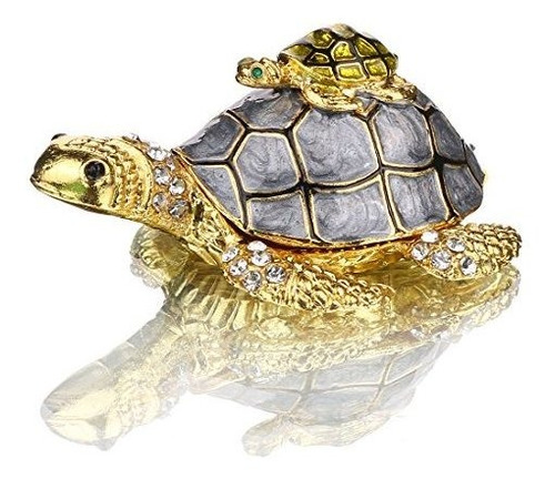 Yufeng Bejeweled Madre Y Bebe Tortuga Caja Joyero Con Crista