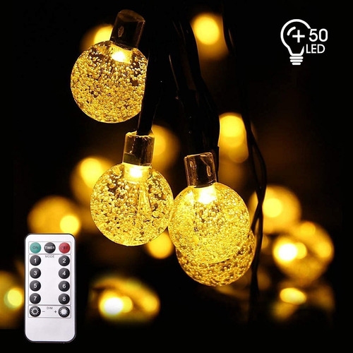 Imagen 9 de 10 de Guirnalda 50 Luces Exterior Panel Solar Control Remoto Usb