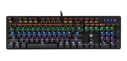 Teclado HP GK100 QWERTY HP Blue español color negro con luz RGB