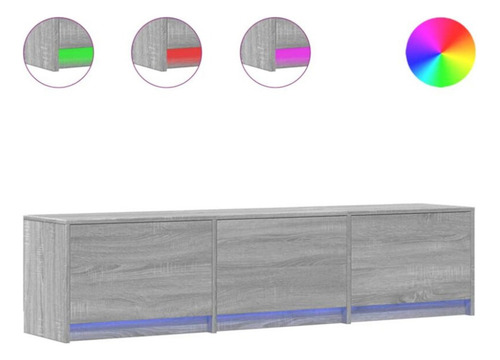 Mesa De Tv Con Luz Led Rgb Bossa Medev Color Gris