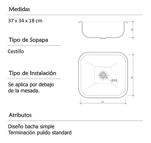 Pileta De Cocina Simple Acero 304 Johnson E37/18