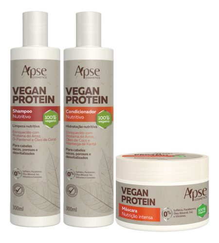 Shampoo + Condicionador + Máscara Vegan Protein 300ml