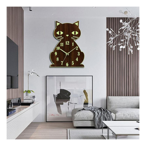 Reloj De Pared De Gato Luminoso Números De Luz De Noche