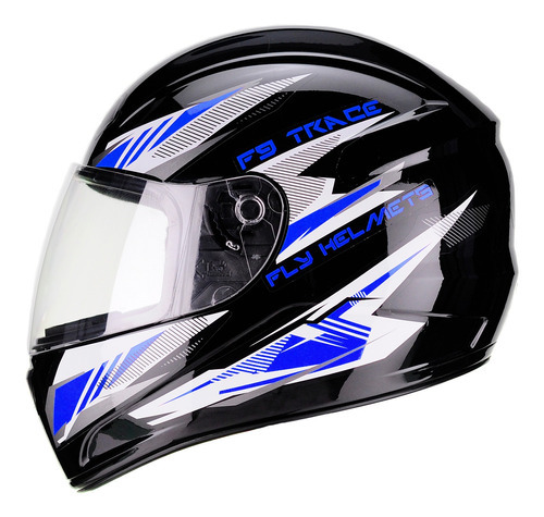 Capacete Moto Fly F-9 Trace Preto Brilhante Azul Tamanho do capacete 60