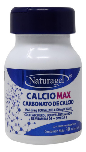 Calciomax, Carbonato De Calcio, Naturagel, Bote Con 30 Table Sabor Sin Sabor