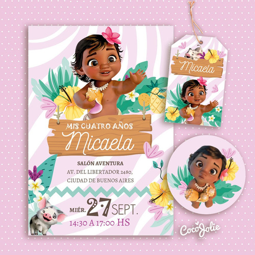 Kit Imprimible Moana Bebé, Editable, Cumple, Nena, Lila