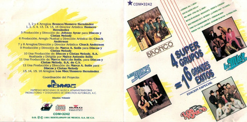Cd 4 Super Grupos 16 Exitos Bronco Bukis Yonics Mier (Usado)