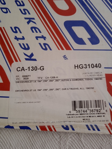Imagen 5 de 9 de Empacadura Cámara Chevrolet M194/230/250/292 Grafito (63-92)