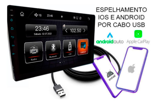 Multimídia Mp5 Rs908br Prime Apple Carplay Tela 9 Polegadas
