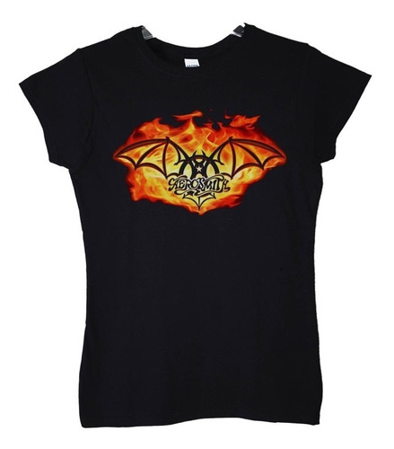 Polera Mujer Aerosmith Logo Fuego Rock Abominatron