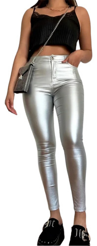 Pantalon Leggins Metalizado Eco Cuero Mujer 