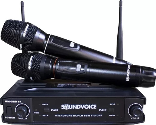 Microfone Duplo Sem Fio Uhf Soundvoice Mm-320 Recarregavel