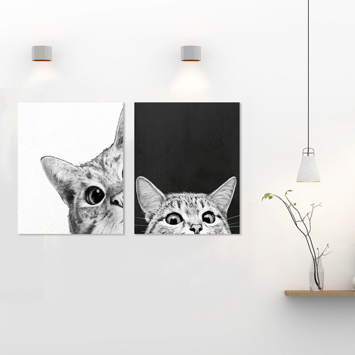 Imagen 4 de 9 de Set Cuadros Gatos En Lienzo Canvas Contemporáneos Modernos