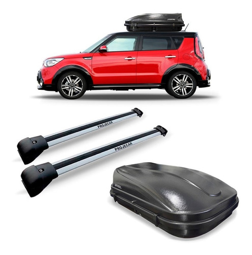 Kit Travessa Teto Kia Soul Prata + Baú Maleiro 510 Litros