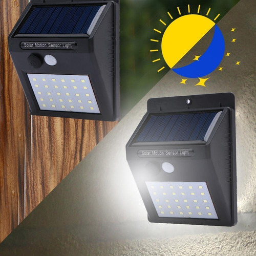 Imagen 6 de 10 de Luz Farol Lámpara Led Sensor Solar Batería Interperie 30 Led