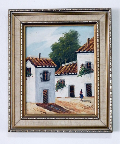 Pintura O Cuadro Paisaje De Calle Pueblo 30x35cm Con Marco