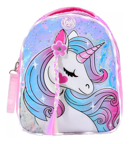 Mochila Espalda 14´´ Unicornio Trenza Con Luz Led Footy 35cm