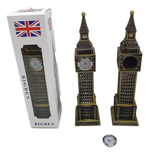 Imagem 6 de 6 de Miniatura Decorativa Torre Big Ben Com Relógio Metal 23,5 Cm