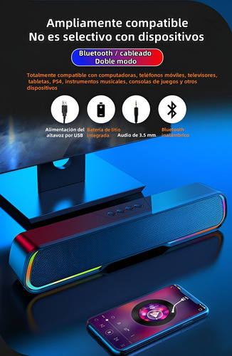 Barra De Sonido Soundbar Bluetooth Gamer Con Luces Rgb