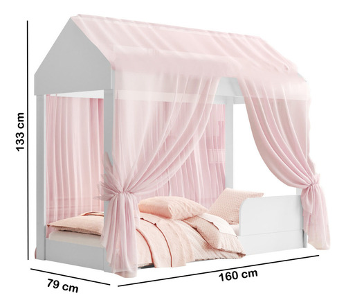 Cama Casa Infantil Crystal Montessoriana Com Voal Rosa Quarto Meninas Docel Baby Com Colchão Castelo Princesa Neloja