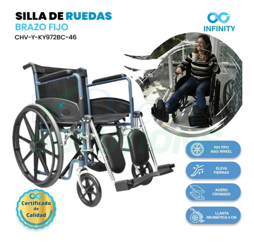 Silla De Ruedas Infinity Neumática Con Elevapiernas Color Azul-Gris