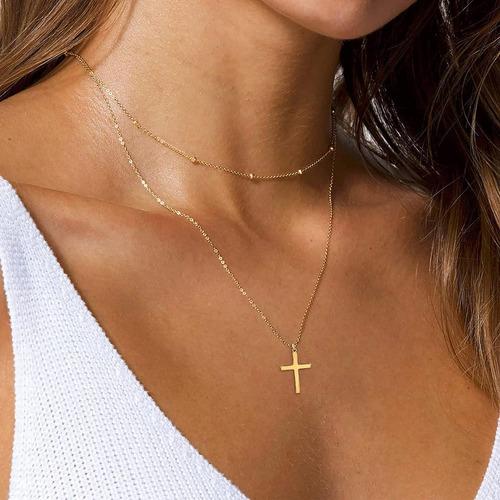 Cross Necklace For Women, 14k Gold Plated Chain Necklace Gol