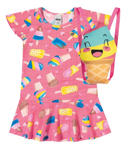 Vestido Infantil Sorvetinho Com Bolsa Elian