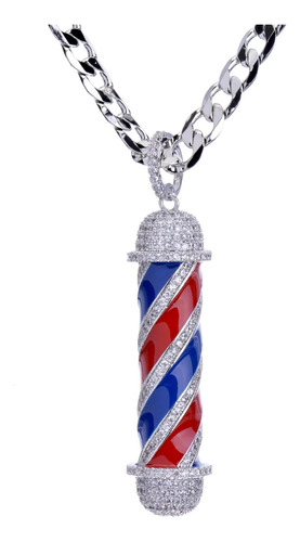 Metaltree98 Mens New Mini Brass Silver Barber Shop Pendant S