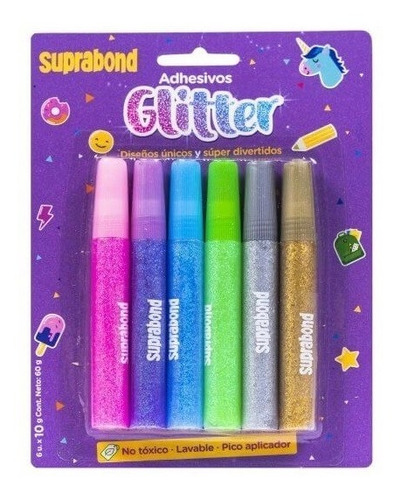 Set Suprabond Adhesivo Glitter Glue 6 Colores