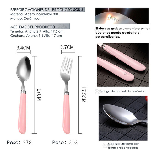 Soku Cubiertos Niños Personalizado Lonche Escuela Viaje Pic Color Rosa