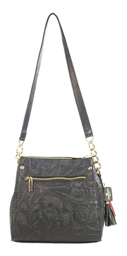 Imagen 3 de 6 de Bolsa D Piel Con Grabado Tipo Cincelado Crossbody Bolso Dama