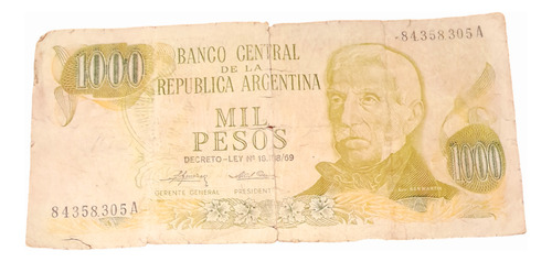 Antiguo Billete Falso 1000 Pesos Ley 18188 Verdoso Claro