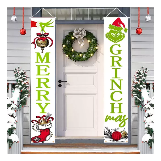 Banner De Navidad Grinch Porch, Letrero De Navidad Grinch Po