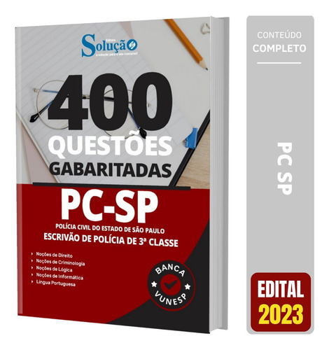 Caderno De Testes Pc Sp 2023 - Escrivão De Polícia 3 Classe