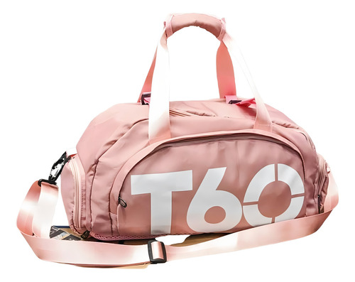 T60 Bolsa Academia Transversal Com Compartimentos Em Rose Desenho Do Tecido Liso