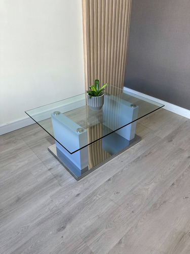 Mesa Ratona Acero Espejado Vidrio 100x70 Gris