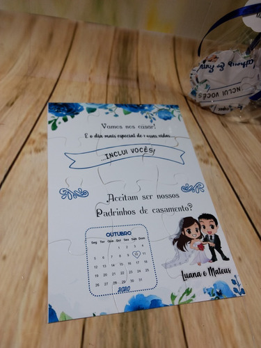 Convite Quebra Cabeças Casamento Azul  2020  - 12 Unidades