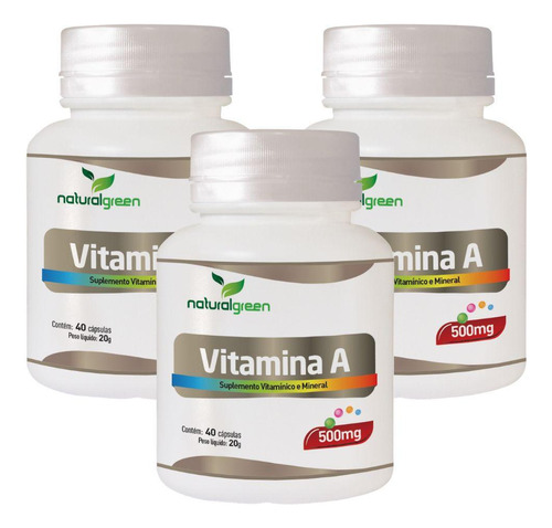 Vitamina A Kit 3 Unidades Suplemento Natural Green 120 Cps