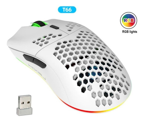 Ratón inalámbrico recargable USB 2.4 3600 dpi para juegos, color blanco