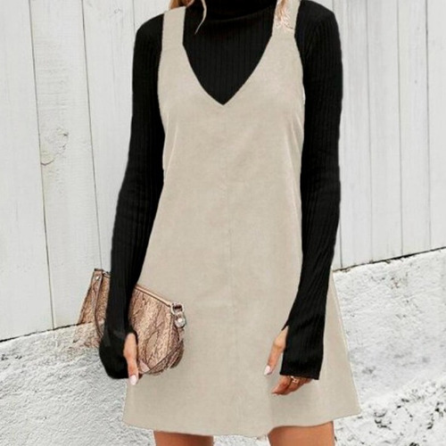 Vestido De Pana Casual Mujer Otoño, Shein, Talle Xs Beige