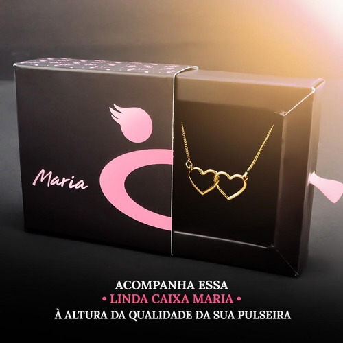 Pulseira Feminina Dourada Coração Duplo Com Extensor