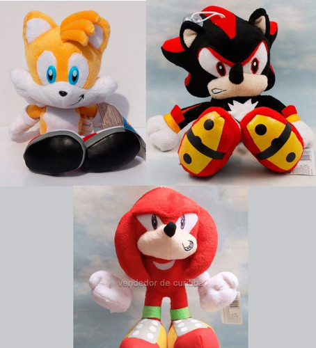 Boneco Tails Knuckles Shadow Pelúcia Game Sonic The Hedgehog