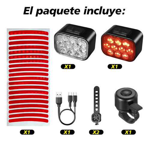 Leyi® Luz Bicicleta Recargable Usb Delantera Y Traser 10+10 Led Lámparas Luz Para Bicicleta Impermeable 8 Modos Lampara Bicicleta Usb Recargable Delantera Y Trasera Linterna Kit Color Negro