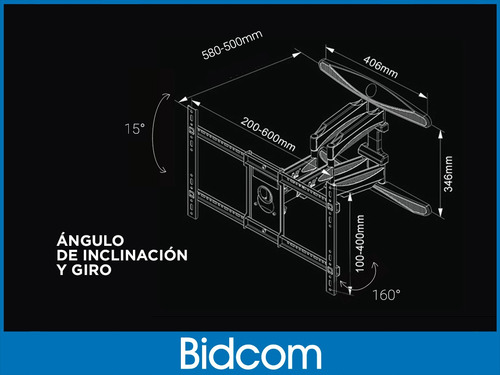 Soporte Tv Led Lcd Articulado Movil 70 Pulgadas 45 Kg Gadnic Color Negro