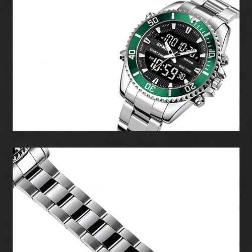 Reloj Analógico Para Hombre, Luminoso, Resistente Al Agua, D Color De La Correa Verde Plata