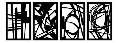 Set 4 Cuadros Elegante Líneas Abstractas Mdf S035