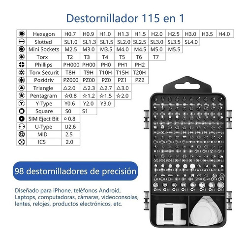 Imagen 5 de 7 de Juego De Destornilladores 115 En 1 Reparacion Cel, Pc, Lapto