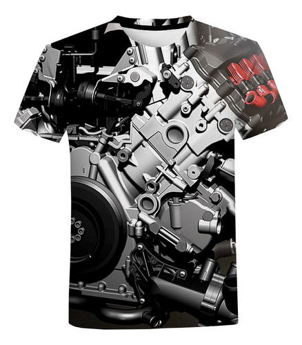 Camiseta De Manga Corta 3d Con Patrón De Motor Automotriz
