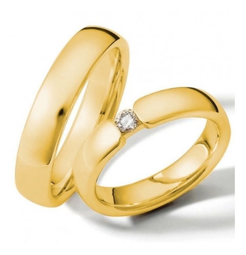 Par Alianças De Ouro 18k Abauladas 1 Zircônia 4mm 14gr