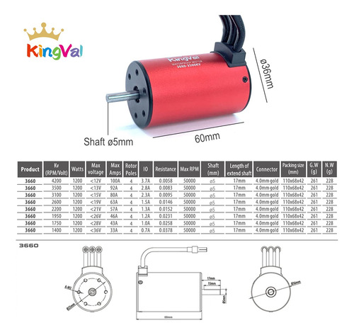 Combo De Motor Sin Escobillas 3660 3500kv Impermeable Con
